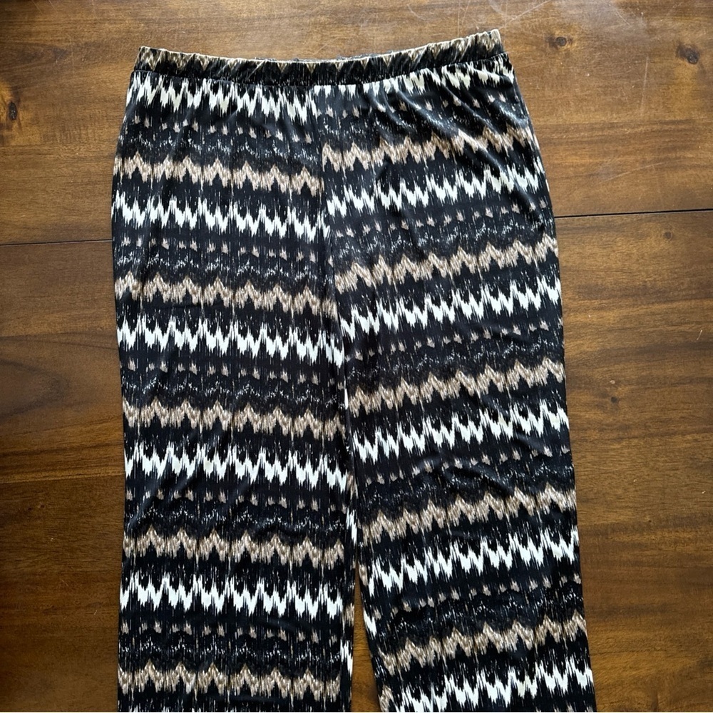 New Directions Petite Black Ivory Zig Zag Pull On Elastic Waist Womens Pants PXL